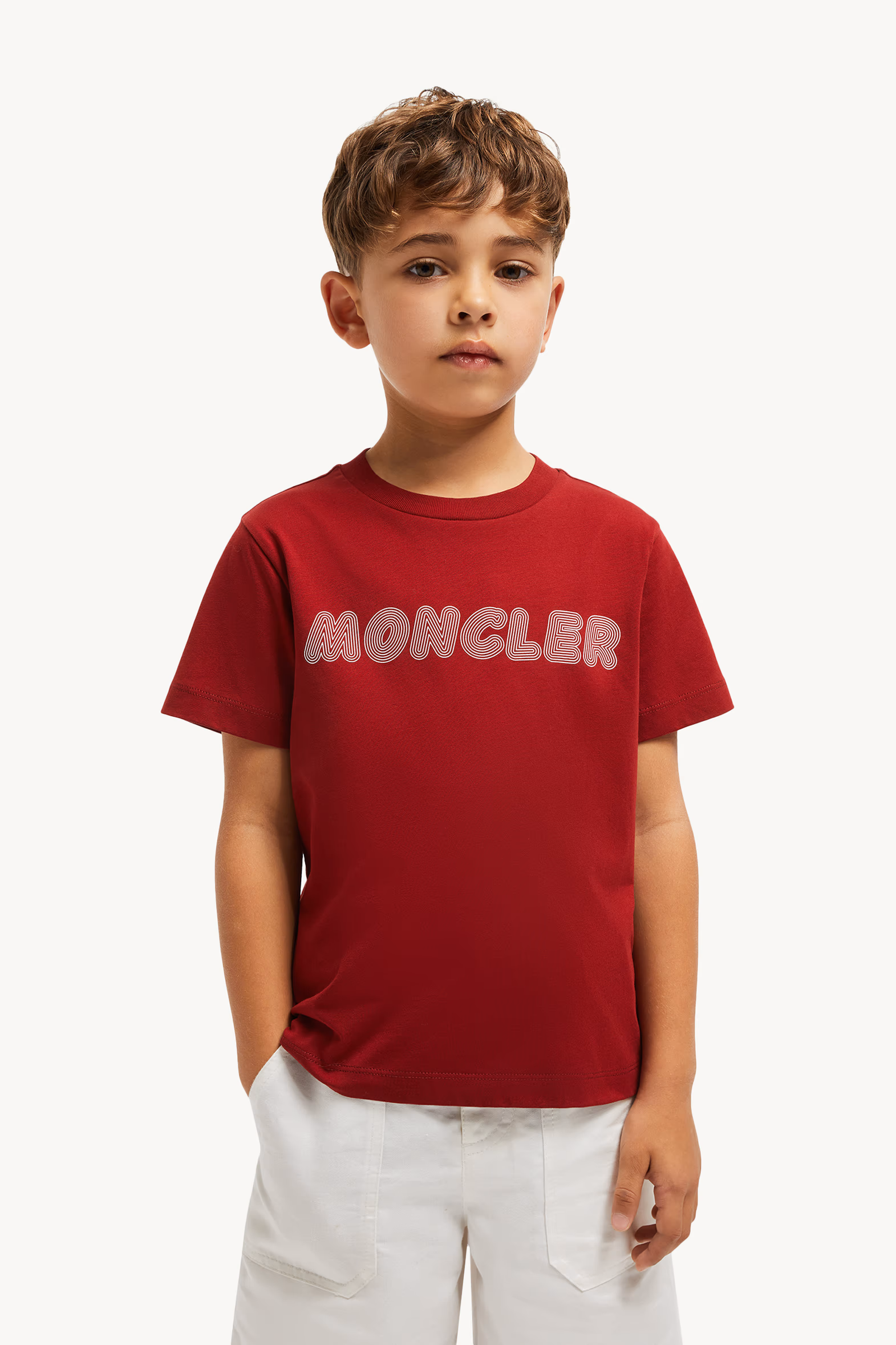 Camiseta de algodón con logotipo óptico Niño Rojo Oscuro Moncler 2